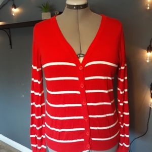 Red White Stripes Cardigan Large